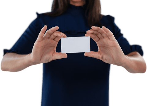 Transparent Business Card Held by Woman in Blue Shirt - Download Free Stock Videos Pikwizard.com