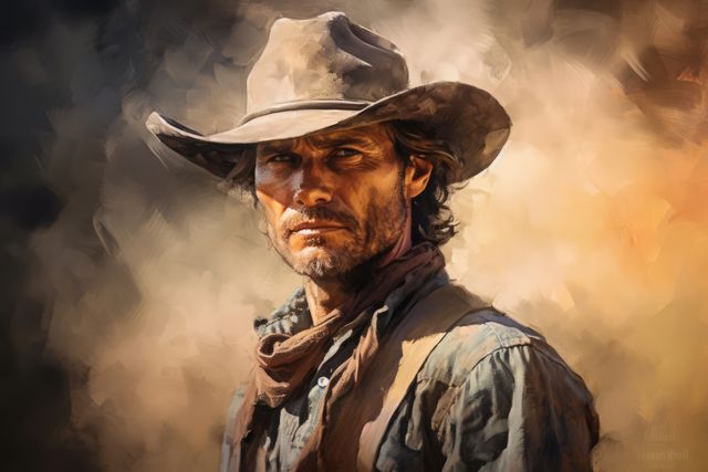 Portrait of rugged caucasian cowboy with hat and beard, created using generative ai technology - Download Free Stock Photos Pikwizard.com