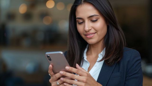 Professional Woman Enjoying Modern Communication on Smartphone