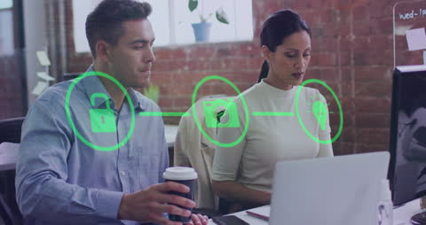 Collaboration in Modern Office With Digital Interface Animation