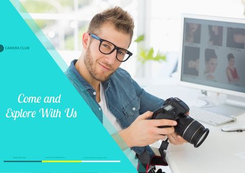 Smiling Photographer Invites Exploration and Creativity - Download Free Stock Templates Pikwizard.com