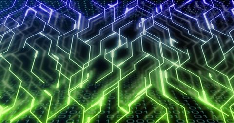 Futuristic Network Grid with Binary Overlay in Neon Lights - Download Free Stock Images Pikwizard.com