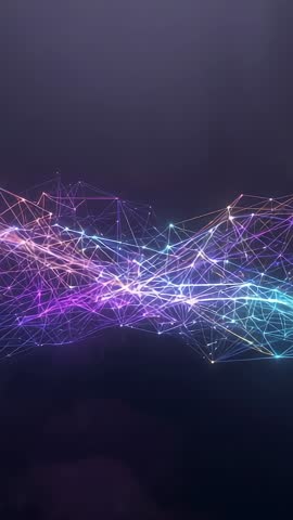 Vertical Futuristic Network Wave Animation Pulsing Undulating Neon Nodes and Lines