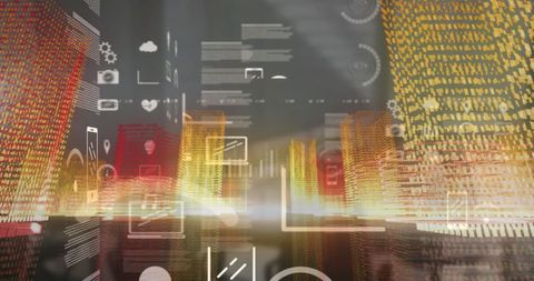 Futuristic Cityscape with Digital Icons and Data Streams - Download Free Stock Images Pikwizard.com
