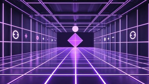 Futuristic Purple Neon Chamber with Floating Diamond