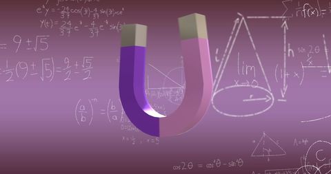 Horseshoe magnet overlaying mathematical formulas concept image