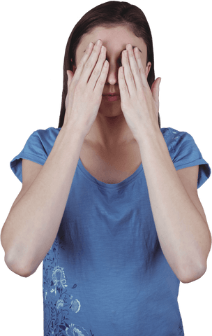 Woman with Transparent Hands Covering Her Eyes