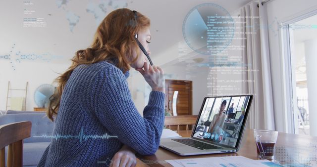 Woman Participating in Virtual Business Meeting from Home - Download Free Stock Images Pikwizard.com