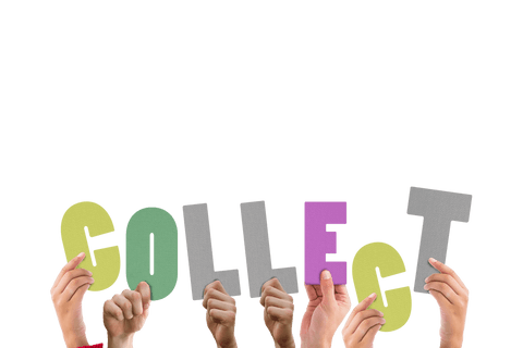 diverse hands holding transparent multicolored text 'collect' cutouts - Download Free Stock Videos Pikwizard.com