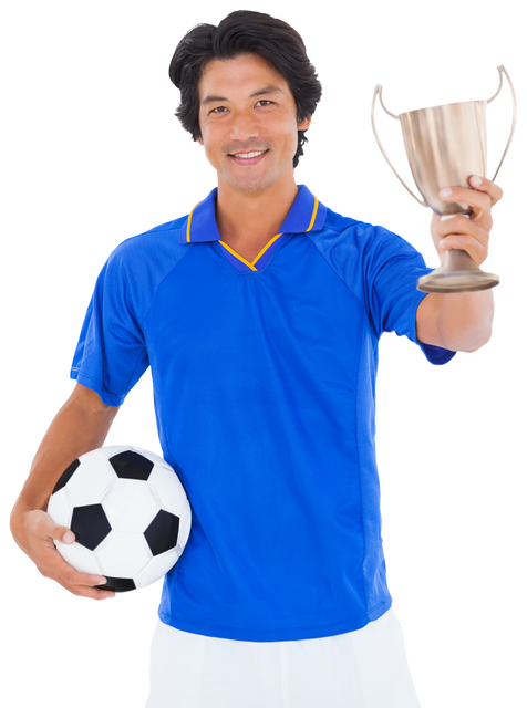 Transparent Background Sportsman Holding Soccer Ball and Trophy Smiling - Download Free Stock Videos Pikwizard.com