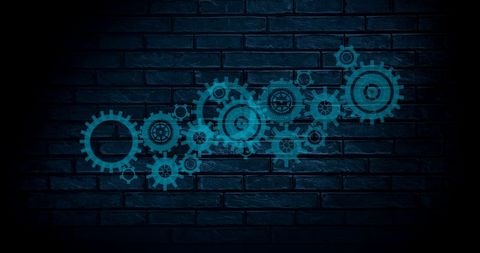 Abstract Blue Cogs on Dark Brick Background - Download Free Stock Images Pikwizard.com