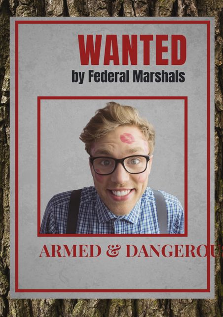 Humorous 'Wanted' poster template with a comical twist, perfect for lighthearted party invitations or playful alert notices. This editable poster features bold text declaring 'WANTED by Federal Marshals' and 'ARMED & DANGEROUS.' Its design is suitable for themed events, novelty posters, social media graphics, and gag gifts.