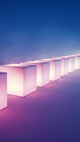 Vertical video panning along glowing cubes, creating futuristic minimalist ambient geometric scene