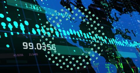 Digital Data Flow with Numbers Projected on Global Map - Download Free Stock Images Pikwizard.com
