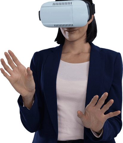 Businesswoman Using VR Headset Making Excited Hand Gestures Transparent Background - Download Free Stock Videos Pikwizard.com
