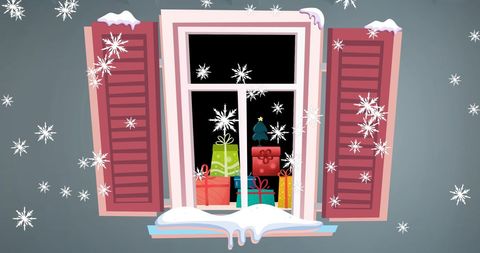 Snowfall Through Window with Christmas Presents Display - Download Free Stock Images Pikwizard.com