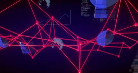 Neon Network Grid with Data Visualizations in Dark Tech Setting