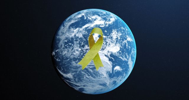 Yellow Ribbon Over Globe Background - Download Free Stock Images Pikwizard.com