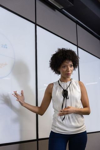 Business presentation by professional on corporate data analysis