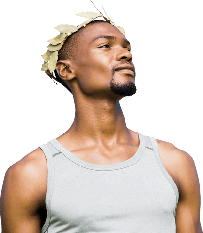 African American Athlete Wearing Laurel Wreath on Transparent Background