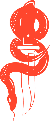 Stylized red snake coiling around dagger on transparent background