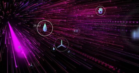 Futuristic streams of magenta light in virtual cyberspace