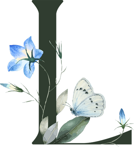 Transparent Serif L Watercolor Foliage and Butterfly Design