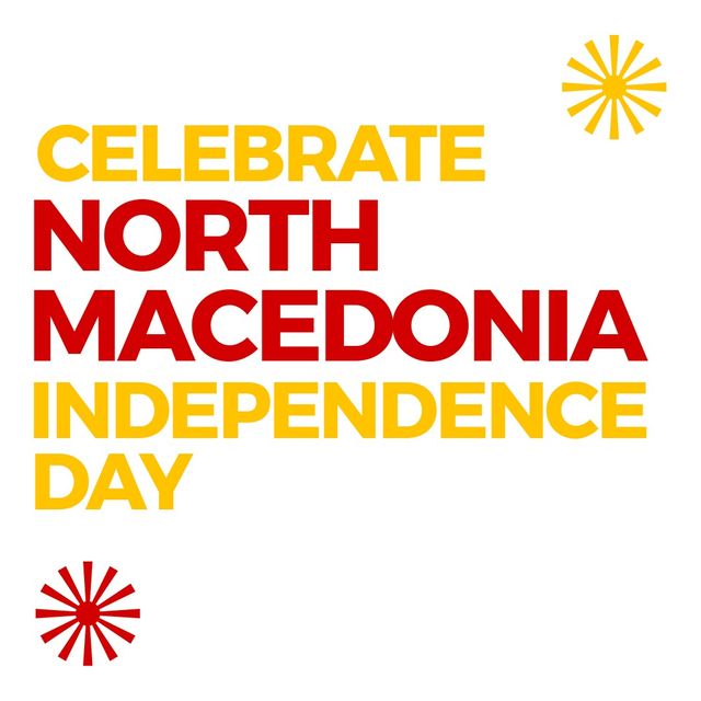 Illustration of celebrate north macedonia independence day text on white background, copy space. Vector, patriotism, celebration, freedom and identity concept.