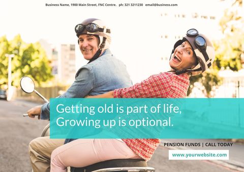 Joyful senior couple on scooter symbolizing carefree retirement