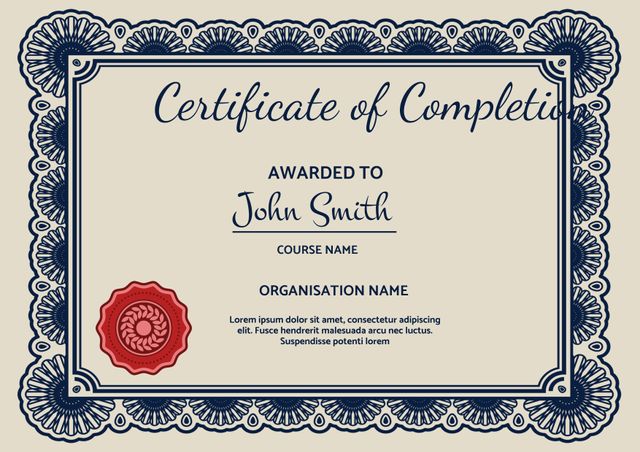 Elegant Certificate Template with Ornate Border and Wax Seal - Download Free Stock Templates Pikwizard.com