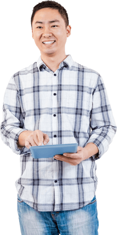 Transparent Image of Smiling Man Using Tablet - Download Free Stock Videos Pikwizard.com