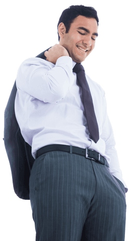 Happy Asian Businessman with Jacket on Shoulder Transparent Background