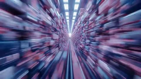 Futuristic Warehouse Aisle with Accelerating Camera Motion