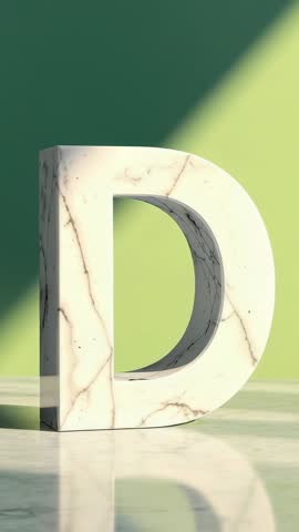 Rotating Marble Letter D Sculpture Vertical Video Luxury Minimalist Typography Motion Art