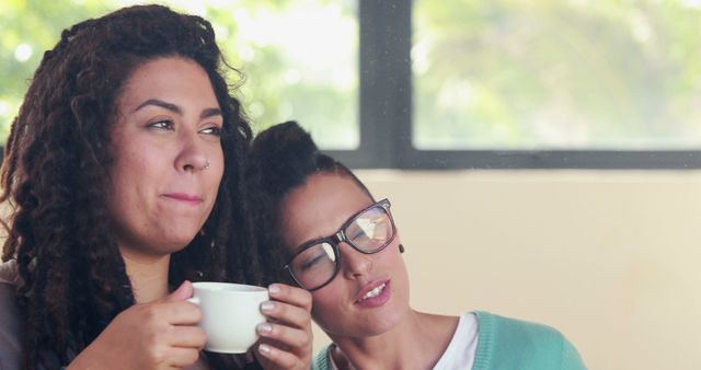 Friends Relaxing Together with Coffee and Smiling Expressions - Download Free Stock Images Pikwizard.com