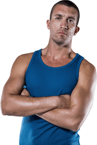 Transparent Portrait of Serious Athlete in Blue Tank Top