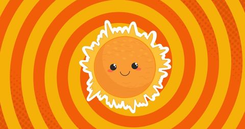 cute smiling sun with radiating orange and yellow pattern - Download Free Stock Images Pikwizard.com