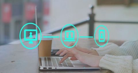 Hands Using Laptop with Digital Network Connection Icons Overlay - Download Free Stock Images Pikwizard.com