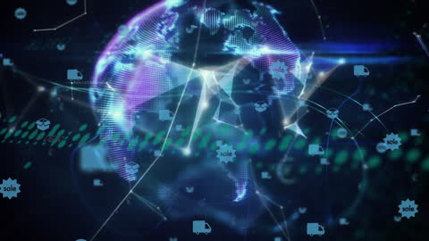 Digital Icons and Global Network Visualization Against Blue