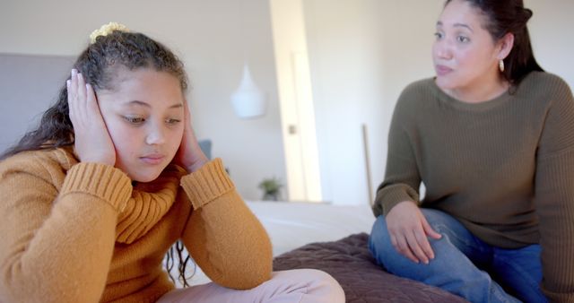 Worried Mother Talking to Upset Daughter at Home - Download Free Stock Images Pikwizard.com