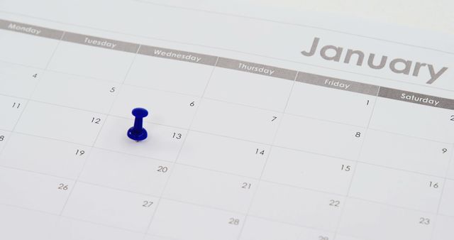 January Monthly Calendar with Blue Pushpin Marking Important Date - Download Free Stock Images Pikwizard.com