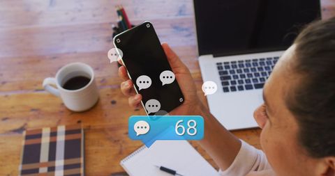 Woman Checking Messages on Smartphone with Notification Icons - Download Free Stock Images Pikwizard.com