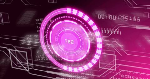 Displaying glowing magenta HUD ring on futuristic digital interface with wireframe