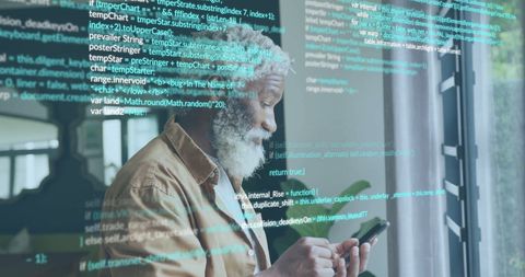 senior businessman using smartphone with data overlay - Download Free Stock Images Pikwizard.com