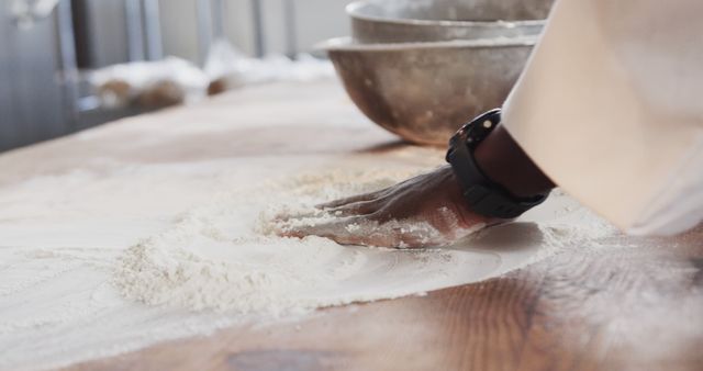 Baker Hand Preparing Flour for Dough Kneading - Download Free Stock Images Pikwizard.com