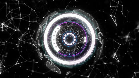 Futuristic Circular Digital Scanner with Global Network Connections