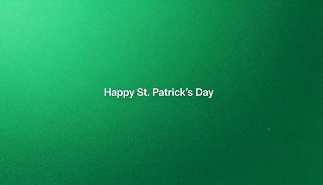 Minimal emerald st. Patrick's day greeting card featuring centered white typography