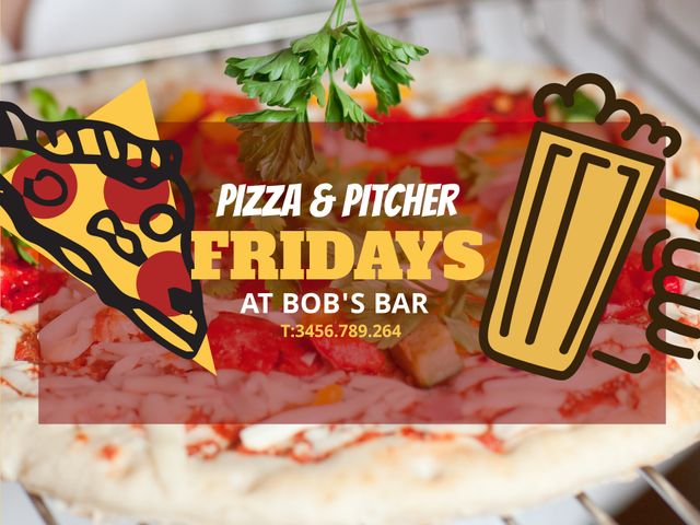 Pizza & Pitcher Fridays Promo at Bob's Bar with Casual Dining Vibe - Download Free Stock Templates Pikwizard.com