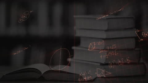 Mathematical Equations Animating Over Stacked Books