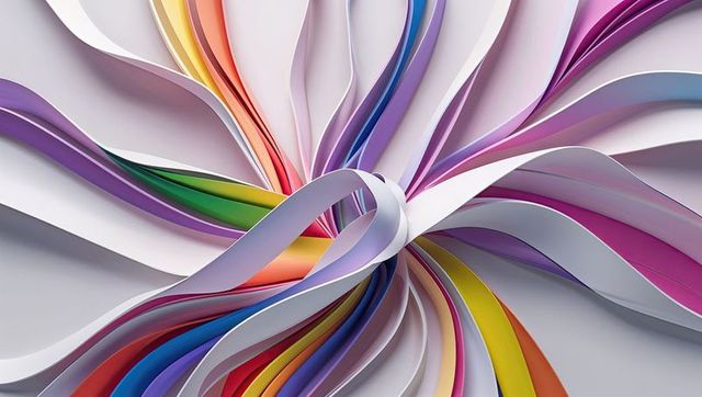Colorful abstract ribbon swirl on light grey background